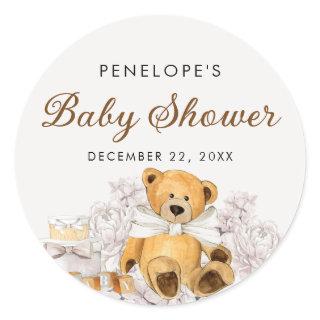 We Can Bearly Wait Gender Neutral Bear Baby Shower Classic Round Sticker