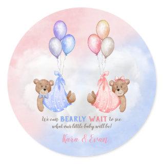 We Can Bearly Wait Gender Reveal Bears Pink Blue Classic Round Sticker
