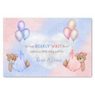 We Can Bearly Wait Gender Reveal Bears Pink Blue Tissue Paper