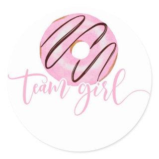 We donut know pink gender reveal team girl  classic round sticker