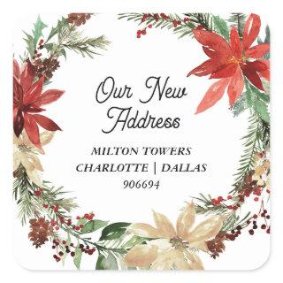 We Have Moved | Christmas Wreath | New Address Square Sticker