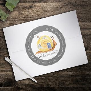 We have moved home snail house change of address classic round sticker