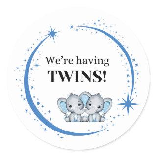 We’re Having Twins Boys Blue Birth Announcement Classic Round Sticker