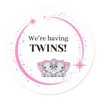 We’re Having Twins Girls Pink Birth Announcement  Classic Round Sticker