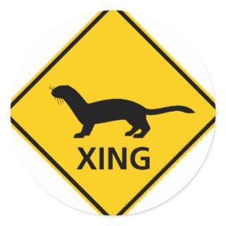 Weasel / Ferret Crossing Highway Sign Classic Round Sticker