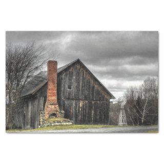 Weathered Barn with Windmill Under Stormy Skies Tissue Paper
