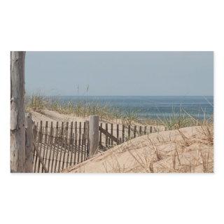 Weathered beach fence in the dunes rectangular sticker