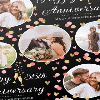 Wedding Anniversary Photo Collage Coral Black Gold
