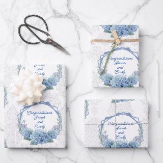 Wedding Blue Hydrangeas Personalize Names Damask 3  Sheets