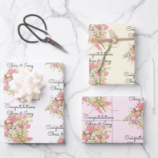Wedding Bouquet of Flowers Add Names 3 Gift  Sheets