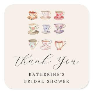 Wedding Brunch Bridal Shower Tea Cups Chinoiserie Square Sticker