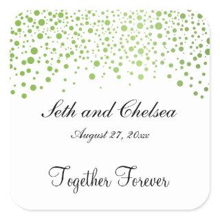 Wedding Day Peridot Green Dots | Personalize Square Sticker