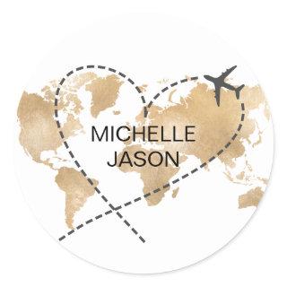 Wedding Destination Passport World Map Thank You Classic Round Sticker