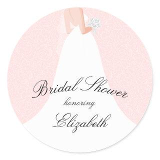 Wedding Dress Pink Bridal Shower Classic Round Sticker