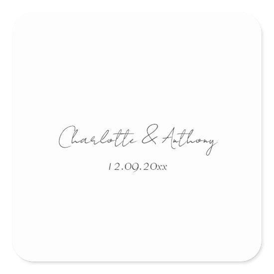 Wedding Elegant Calligraphy Creative Black White Square Sticker