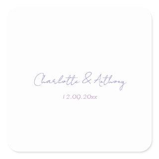Wedding Elegant Calligraphy Creative Names & Date Square Sticker