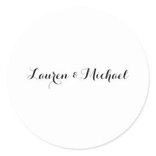 Wedding Elegant Minimalist Calligraphy Black White Classic Round Sticker