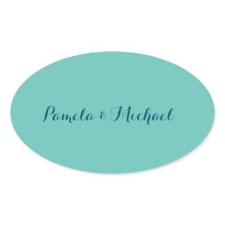 Wedding Elegant Minimalist Classical Blue Oval Sticker