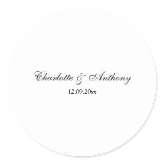 Wedding Elegant Script Creative Black White Classic Round Sticker