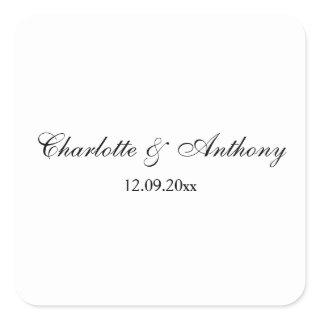 Wedding Elegant Script Creative Black White Square Sticker