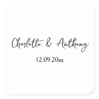 Wedding Elegant Script Creative Black White Square Sticker