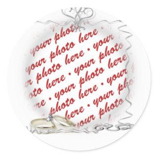 Wedding Frame with Rings & Ribbons Classic Round Sticker