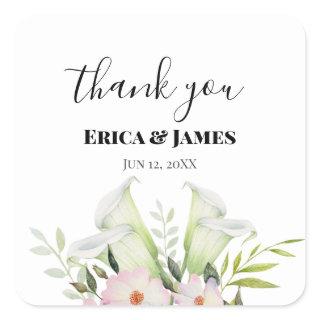 Wedding Gentle White Calla Lily Roses Thank You Square Sticker