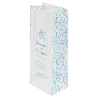 Wedding gift personalized starfish blue wine bag
