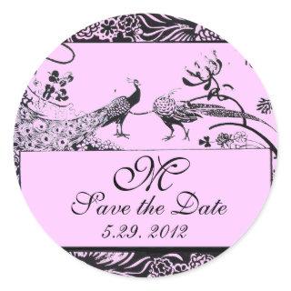 WEDDING LOVE BIRDS MONOGRAM ,black and white Classic Round Sticker
