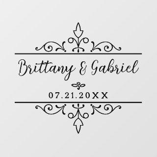 Wedding Names Date Border Flourish Black or Custom Floor Decals
