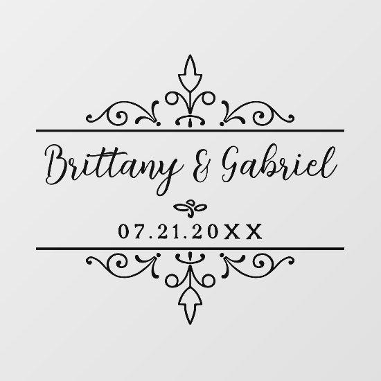 Wedding Names Date Border Flourish Black or Custom Floor Decals