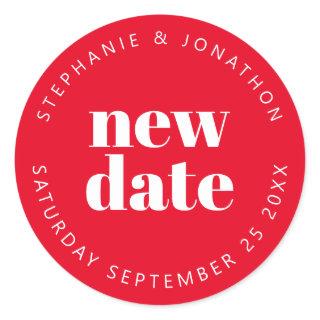 Wedding New Date Names simple text White Red Classic Round Sticker