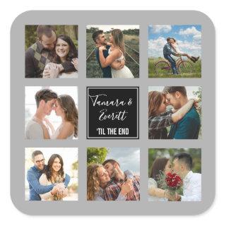 Wedding photo collage black and gray square sticker