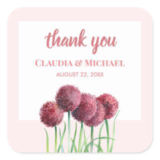 Wedding Purple Pink Alliums Flower Watercolor Square Sticker