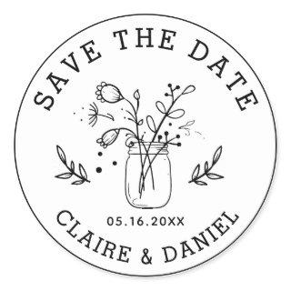 Wedding Save the Date Mason Jar Flowers Classic Round Sticker