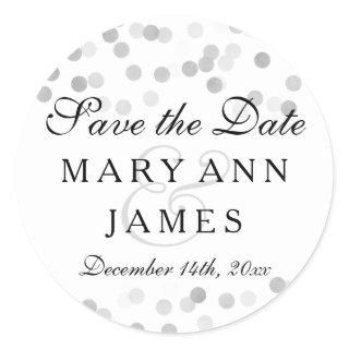 Wedding Save The Date Silver Foil Glitter Lights Classic Round Sticker