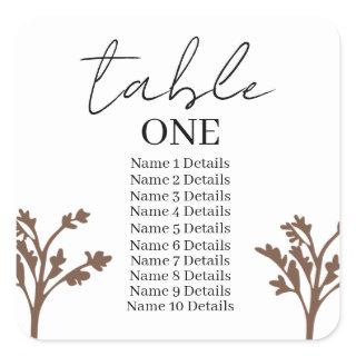 Wedding Seating Chart Table Number Add Guest Names Square Sticker