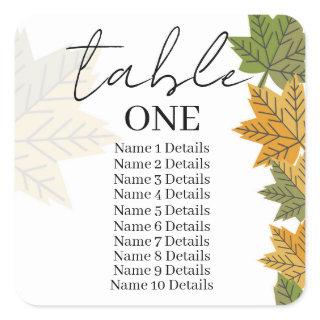 Wedding Seating Chart Table Number Add Guest Names Square Sticker
