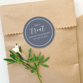 Wedding Simple Calligraphy Script Treat Gray Classic Round Sticker