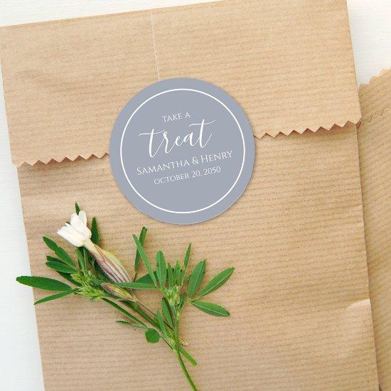 Wedding Simple Dusty Blue Calligraphy Script Treat Classic Round Sticker