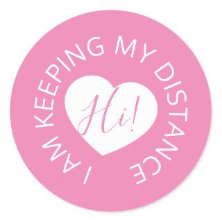 Wedding social distancing guest care pink heart classic round sticker