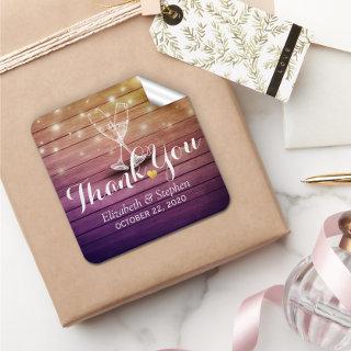 Wedding Thank You Champagne Glasses Wood Lights Square Sticker