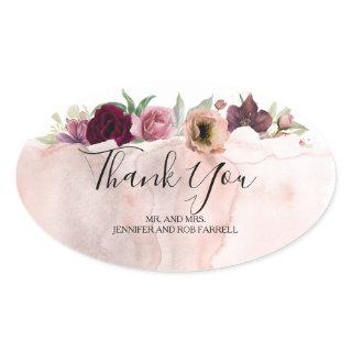 Wedding Thank You - Floral Vintage Fall Oval Sticker
