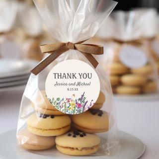 Wedding Thank You Watercolor Wildflowers Floral Classic Round Sticker