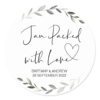 Wedding Treat Jar Favor Jam Packed With Love Class Classic Round Sticker