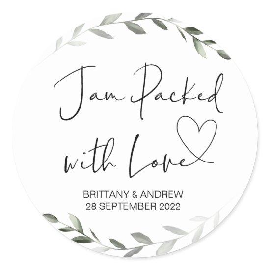 Wedding Treat Jar Favor Jam Packed With Love Class Classic Round Sticker