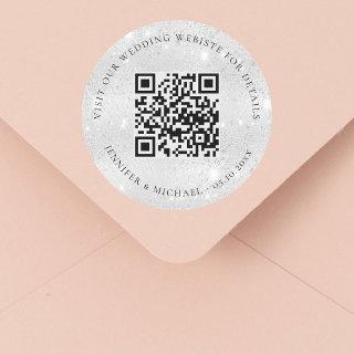 Wedding website QR details information rsvp silver Classic Round Sticker