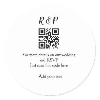 Wedding website rsvp q r code add name text thr classic round sticker