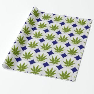 Weed Leaf on White and Midnight Blue Diamonds