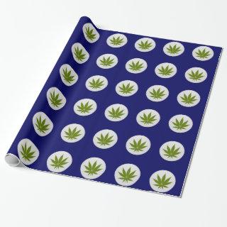 Weed Leaf on White Circles on Midnight Blue